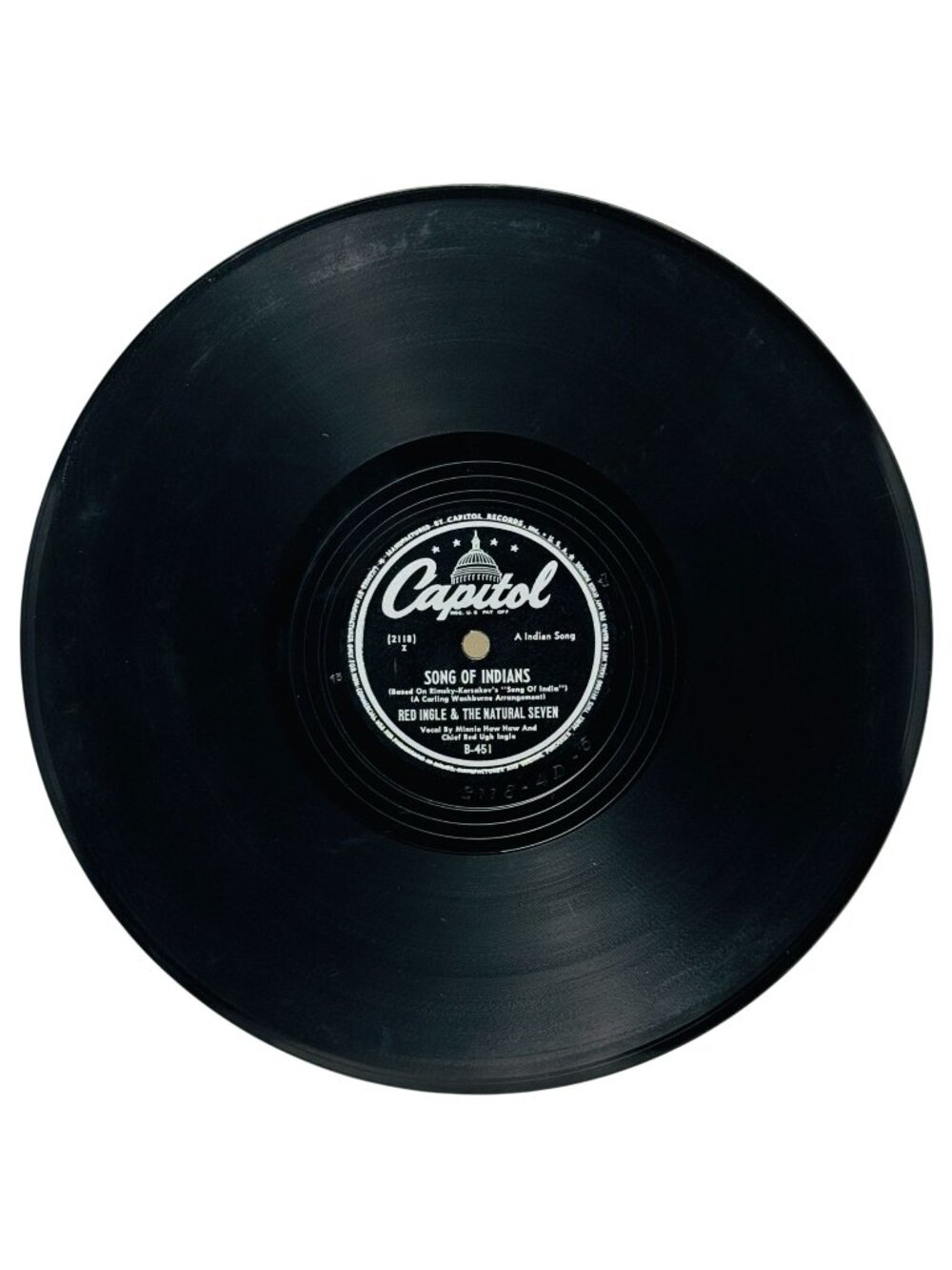 Red Ingle & The Natural Seven Song Of Indians 10in Shellac 78 RPM Capitol B-451